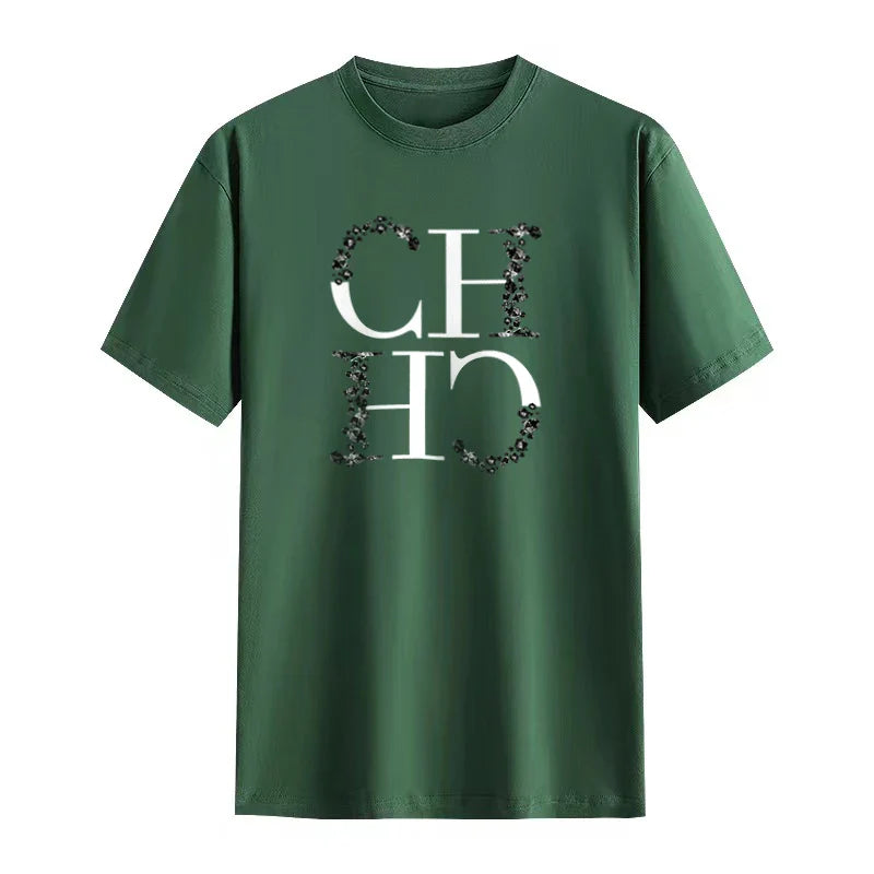 Letter Printed Fashionable Black T-shirt Trendy Streetwear Fashionable Men's and Women's Casual Loose Short Sleeved Top