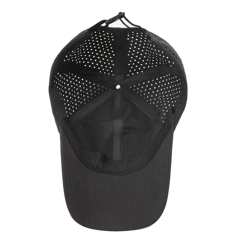 Summer Outdoor Black Sports Dry Fit Baseball Caps Breathable Mesh Hiking Hunting Cap Solid Color Adjustable Fitted Cap