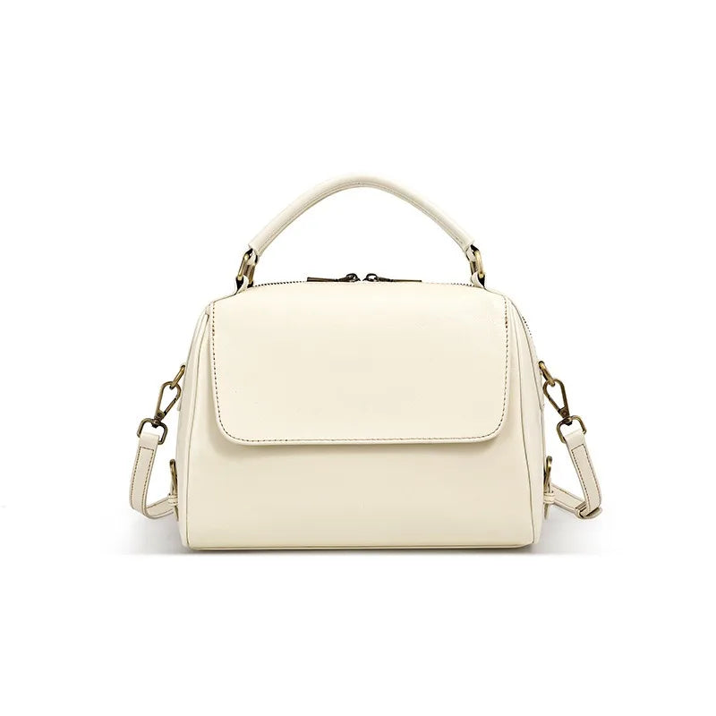 Genuine Leather Women's Handbag Cowhide Shoulder Bag Large Capacity Boston Crossbody Satchel For Fashion Bolsa Two Straps