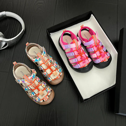 Summer Children Sandals Boys Girls Breathable Hollow Beach Shoes Baby Cute Print Sport Sandals