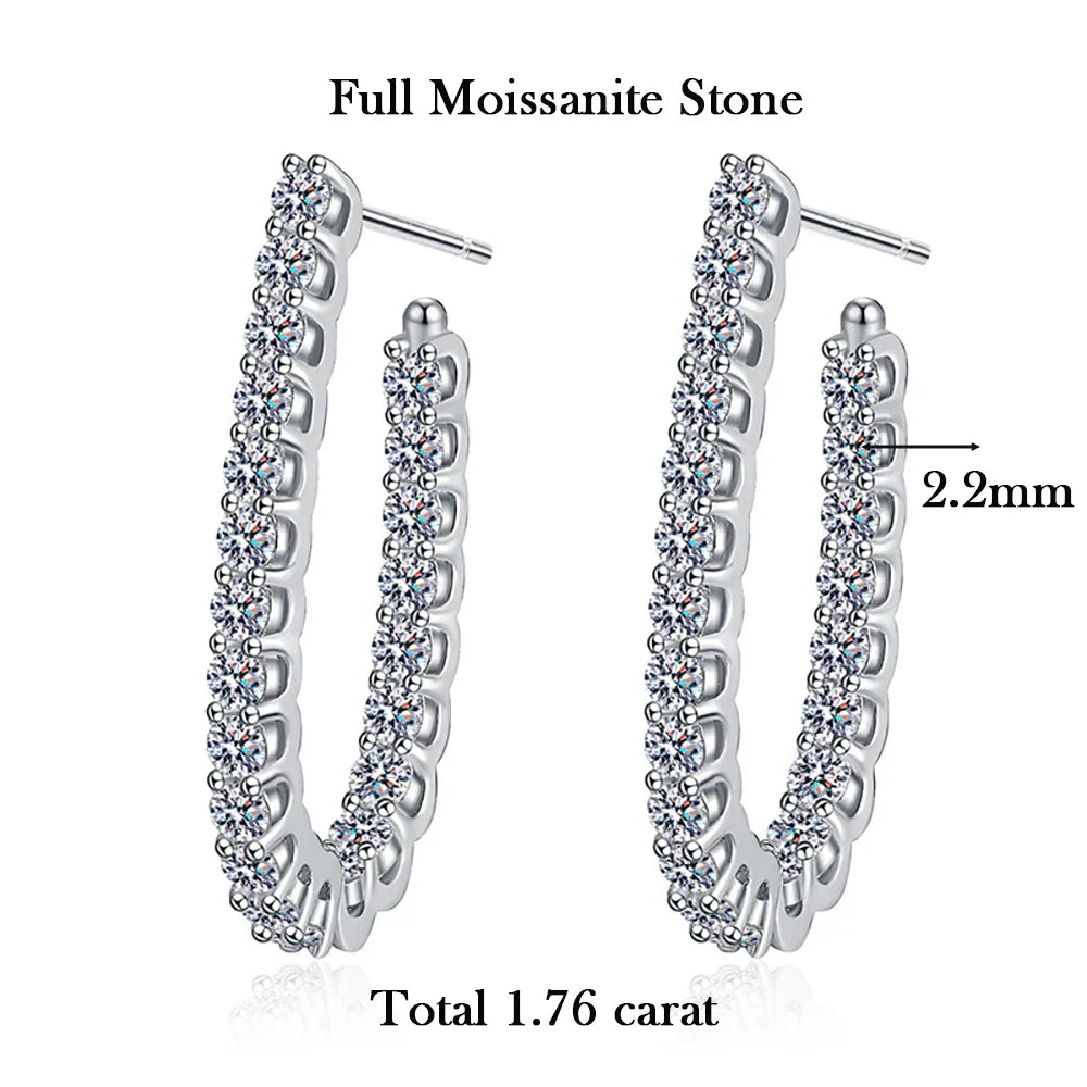 2.2mm Full Moissanite Hoop Earrings S925 Sterling Silver Sparkling Diamond Stud Earring With Certificate Original Fine Jewelry
