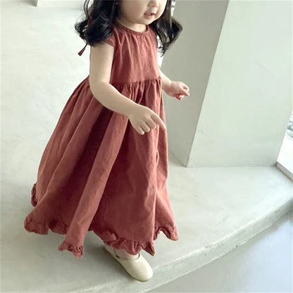 Korean Style New Summer Clothes for Baby Girl Dress Back V-neck Sleeveless Princess Dress Loose Doll Skirt Kids Clothes E1158