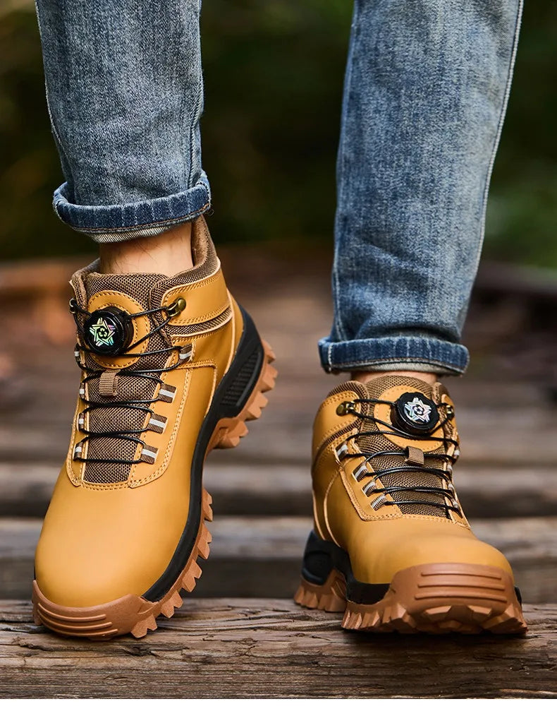 Brown Waterproof Safety Boots Men Indestructible Steel Toe Work Boots Anti-smash Stab-resistant High-top Knob Adjustable