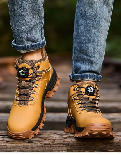 Brown Waterproof Safety Boots Men Indestructible Steel Toe Work Boots Anti-smash Stab-resistant High-top Knob Adjustable
