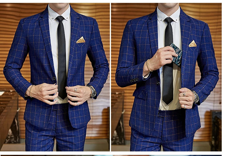 Men's Casual One-Button Plaid Suit Two-Piece Set Business No-Ironing Best Man M-5XL 2025 Fashion Comfortable Fit