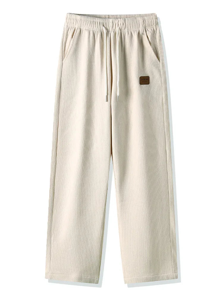 Winter Thick Warm Corduroy Sweatpants Men Fleece Liner Drawstring Straight Loose Track Pants Male Casual Fleece Thermal Trousers