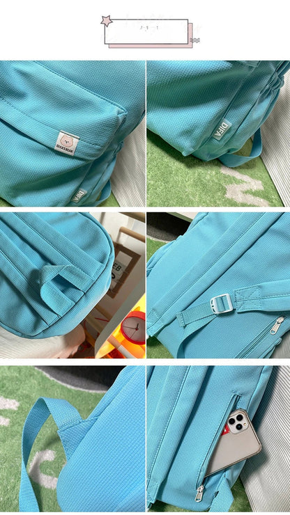 Sweet soft girl solid color large capacity student backpack new style for men and women college students simple trendy