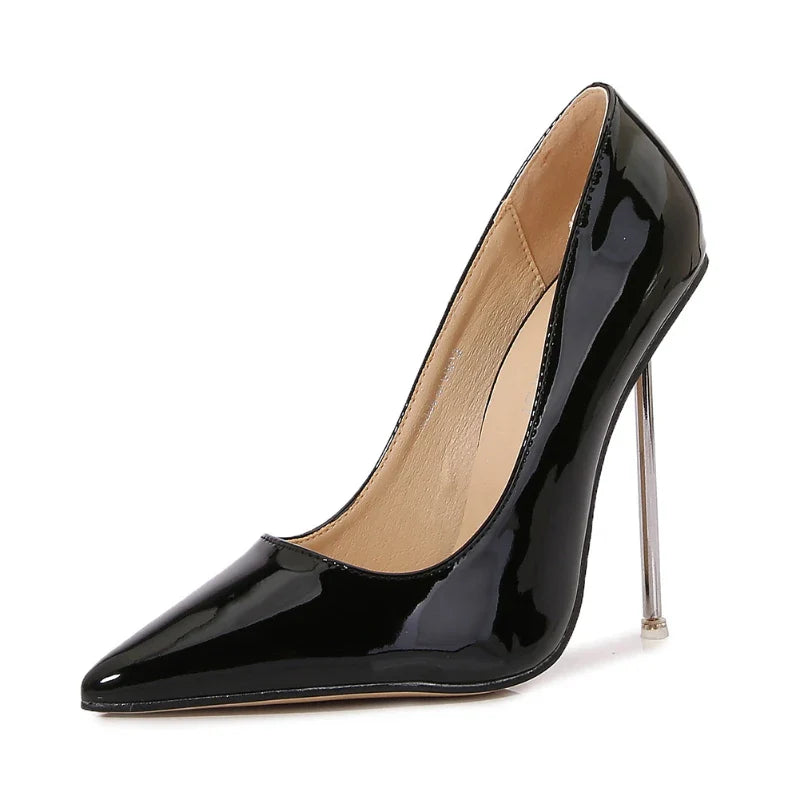 European And American Fashion Single Shoes European Station Pointed Toe Metal Thin Heel Elegant Women's Shoes High Heels Simple