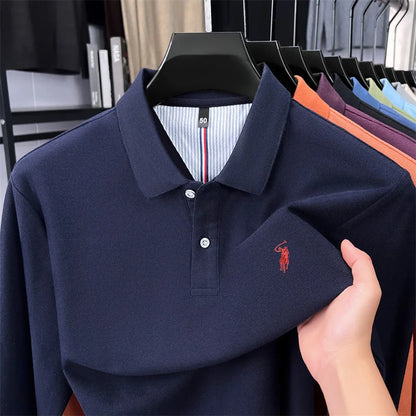 High end brand 100% cotton long sleeve polo shirt fashion luxury pony embroidery business casual comfort new Paul men's T-shirt