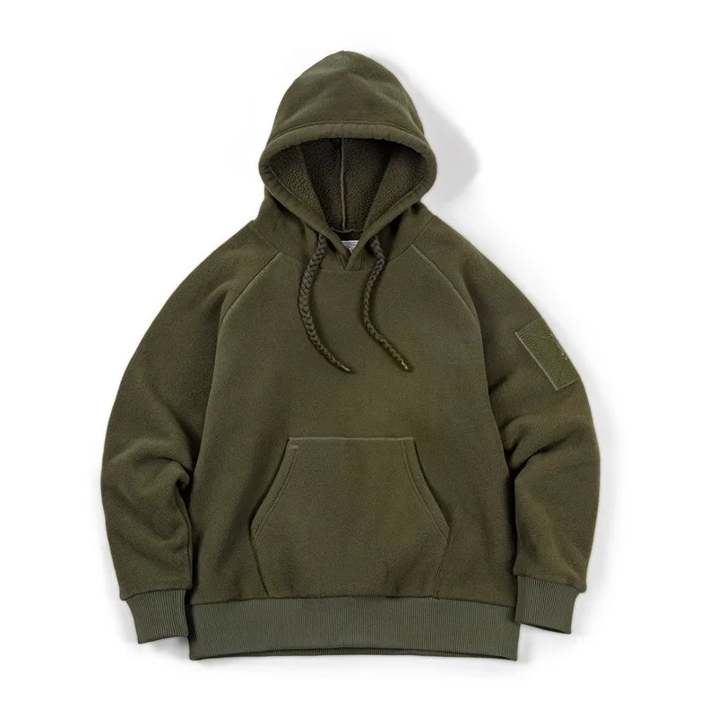 Autumn Winter Casual Heavyweight Hoodie Men's Black Versatile Thickened Fleece Pullover Loose Warm Hooded Sweatshirt