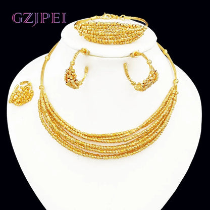 Handmade Women Jewelry Set Multi-layer 18K Gold Plated Beads Set Hight Quality Birthday Wedding Jewellery Accessories