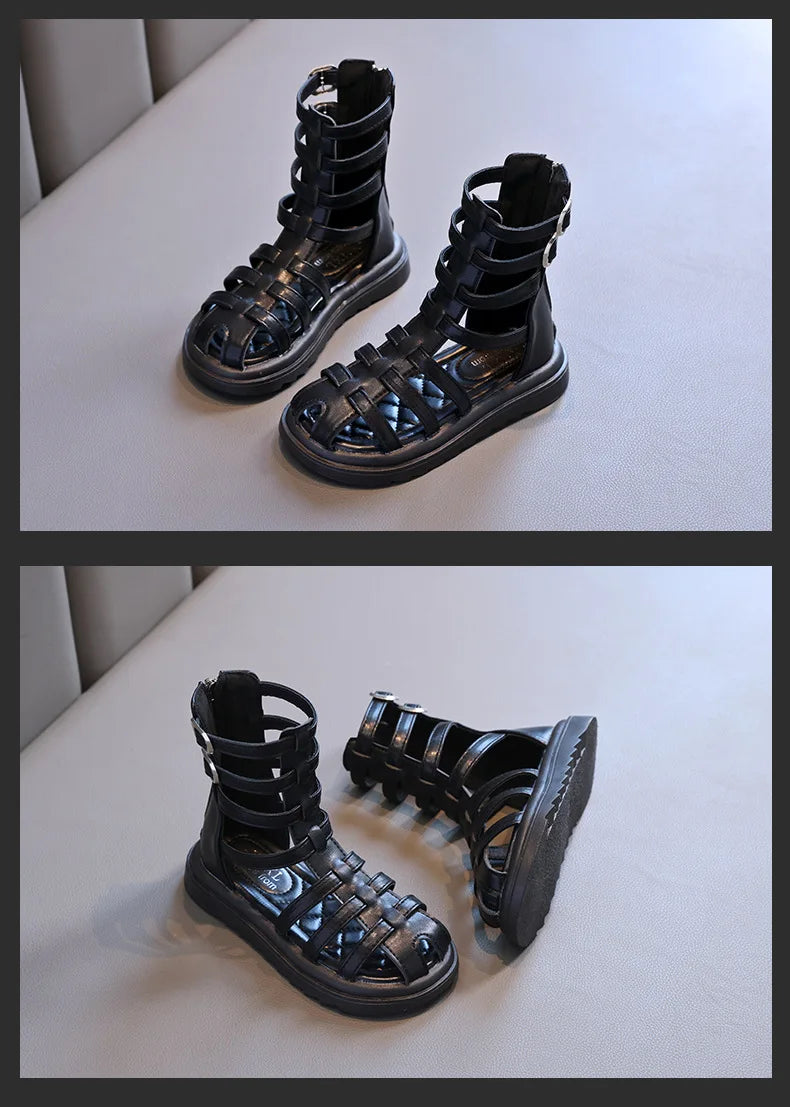 High-top Gladiator Platform Shoes Kids Wedding Party Footwear New Summer Little Girl Children Sweet Princess Long Sandals
