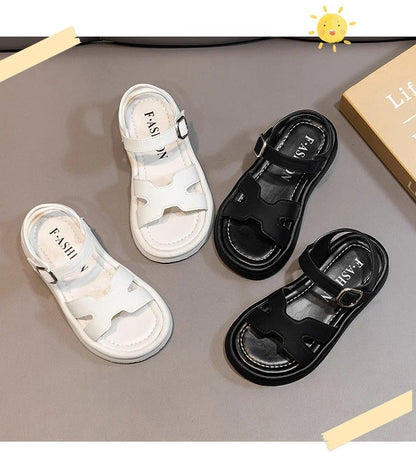 New Summer Girl Sandals Fashion Solid Color Children Causal Versatile Open-toe Beach Shoes Breathable Kids Thick Bottom Sandals