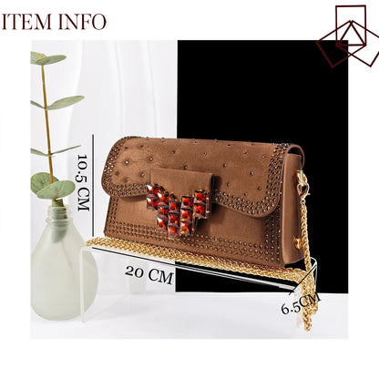 Elegant Green Handbag Medium Heel Shoe Set with Exquisite Handmade Metal Decoration Accents for Wedding & Parties
