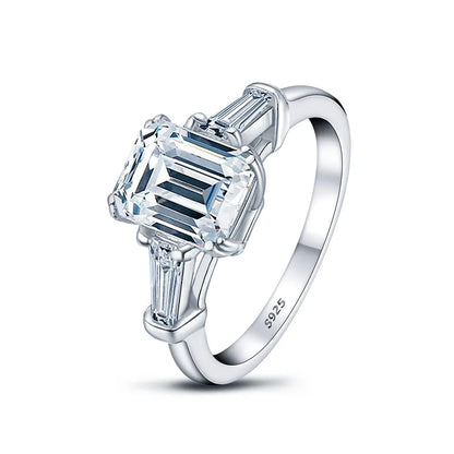 2CT Emerald Moissanite Diamond D Color Women's Ring S925 Sliver 18K White Gold Royal Blue Rings Fine Jewelry for Women