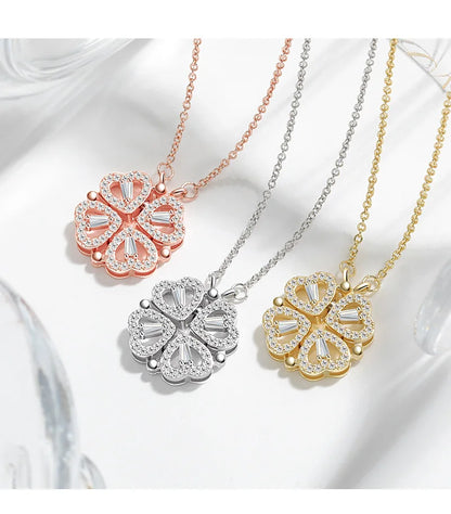 Transform Luxury Four Leaf Clover Pendant Necklace  Stainless Steel Crystal Gold Color Heart Jewelry for Women Gift