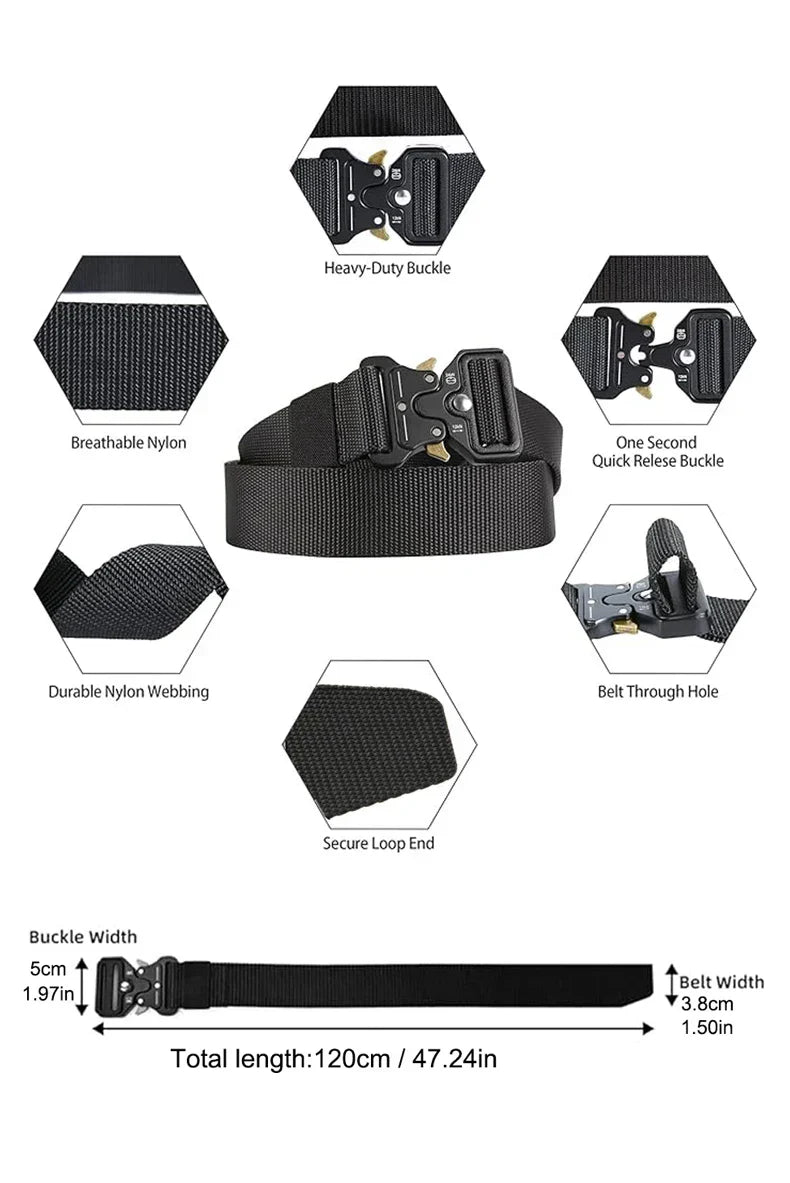 Men Tactical Belt Quick Release Outdoor Zinc Alloy Buckle Belt Soft Real Nylon Sports Hiking Camping Hunting Belt