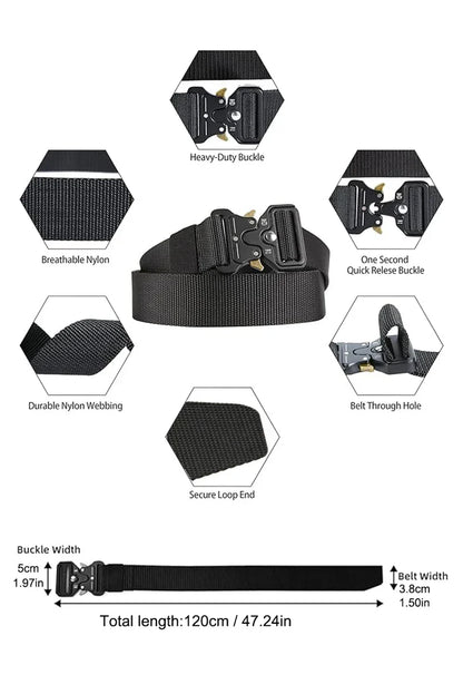 Men Tactical Belt Quick Release Outdoor Zinc Alloy Buckle Belt Soft Real Nylon Sports Hiking Camping Hunting Belt