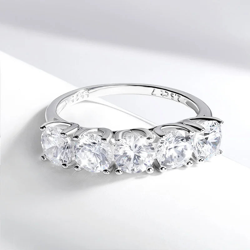 2.5/5CTTW D Color Genuine Moissanite Rings for Women 5 Gemstone Bridal Wedding Jewelry 925 Sterling Silver Wholesale Ring