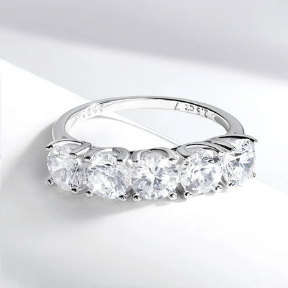 2.5/5CTTW D Color Genuine Moissanite Rings for Women 5 Gemstone Bridal Wedding Jewelry 925 Sterling Silver Wholesale Ring