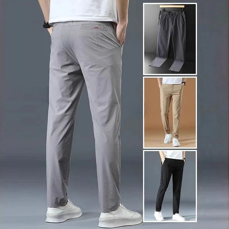 Men Summer Thin Casual Pants Trendy Fashion Classic Solid Color Versatile Straight Trousers Breathable Daily Outdoor Streetwear