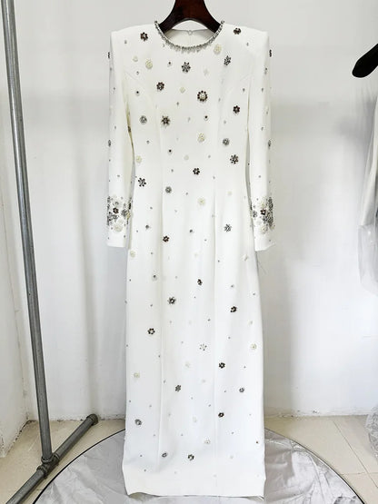 Newest Fashion 2026 Designer Party Vestido Women's Formal Long Sleeve Luxurious Beaded Long Maxi Dress