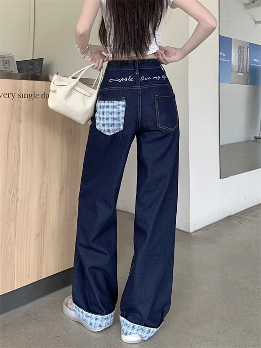 Women High Waist Wide Leg Loose Straight Denim Pants