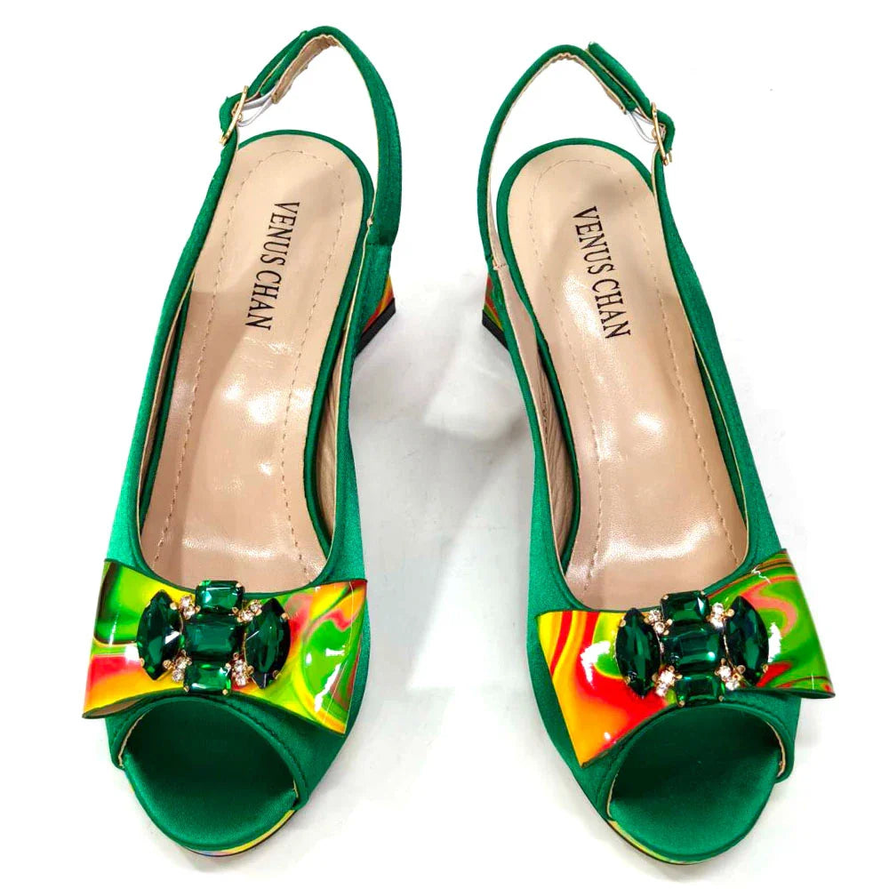 Fashion Purple Color Painted Rhinestones Elegant Peep Toe Sandals Shoes and Bag Set Italian Heels for Womens