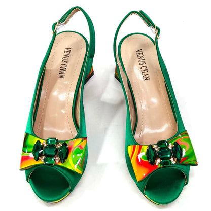 Fashion Purple Color Painted Rhinestones Elegant Peep Toe Sandals Shoes and Bag Set Italian Heels for Womens