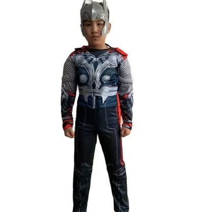 Children Thor Muscle Cosplay Costumes Cloak Boy Superhero Costume with Mask Jumpsuits Halloween Carnival Clothes for Kids