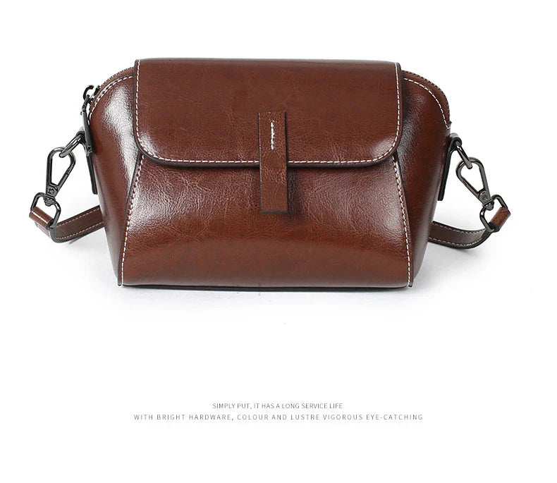 Women's Small Phone Bag Fashionable Oil Wax Cowhide Leather Handbag Versatile and Simple Shoulder Bag High Quality Crossbody Bag