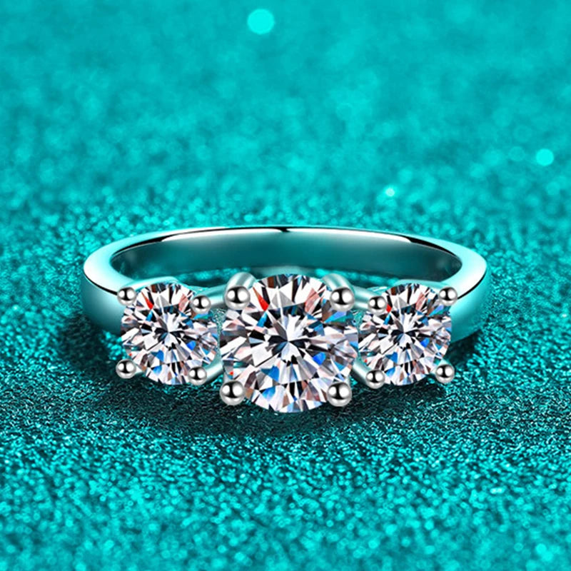 Full D Color Moissanite Ring 925 Sterling Silver Rings for Women 3-Stone Proposal Engagement Wedding Bands Party Jewelry