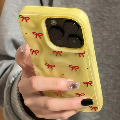 Red Bow Dots Folds Texture Phone Case For iPhone 11 Funda iPhone 17 13 14 15 16 Pro Max 12 Plus 14promax Shockproof Soft Cover