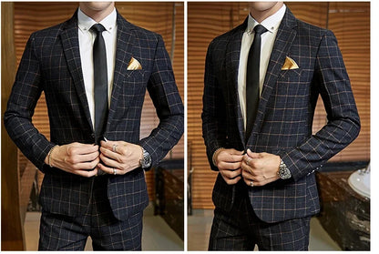 2025 Suit (Blazer+ Pants) Men's Boutique Fashion, Business Gentleman, Slim Fit, Outdoor Wedding, Plaid Trend, Banquet Suit