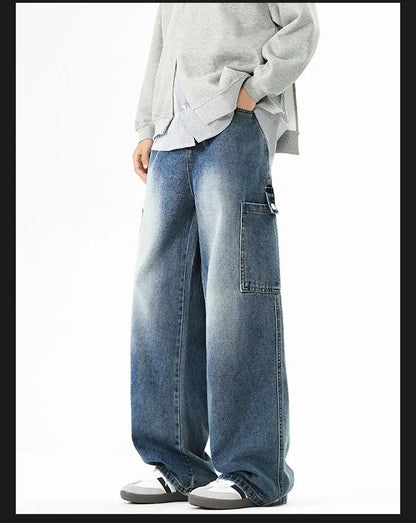 Cargo Jeans Men's Autumn New Vintage Fashion Straight Denim Trousers Casual Wide Personalized Male Clothing Pants Men Denim