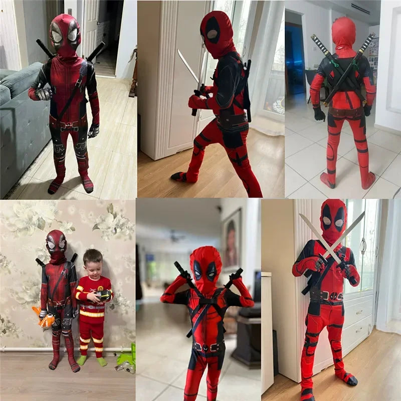 Deadpool Movie Superhero Costume for Kids Justice Hero Bodysuit Halloween Mask Performance Costume Toddler Party  with Toy Gift