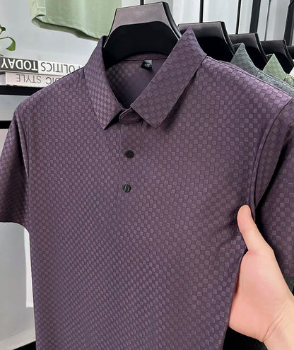 Seamless Polo Shirt - Short Sleeve Ice Silk Feel Nordic Style Soft & Comfortable Summer Wear Men's Golf Shirt