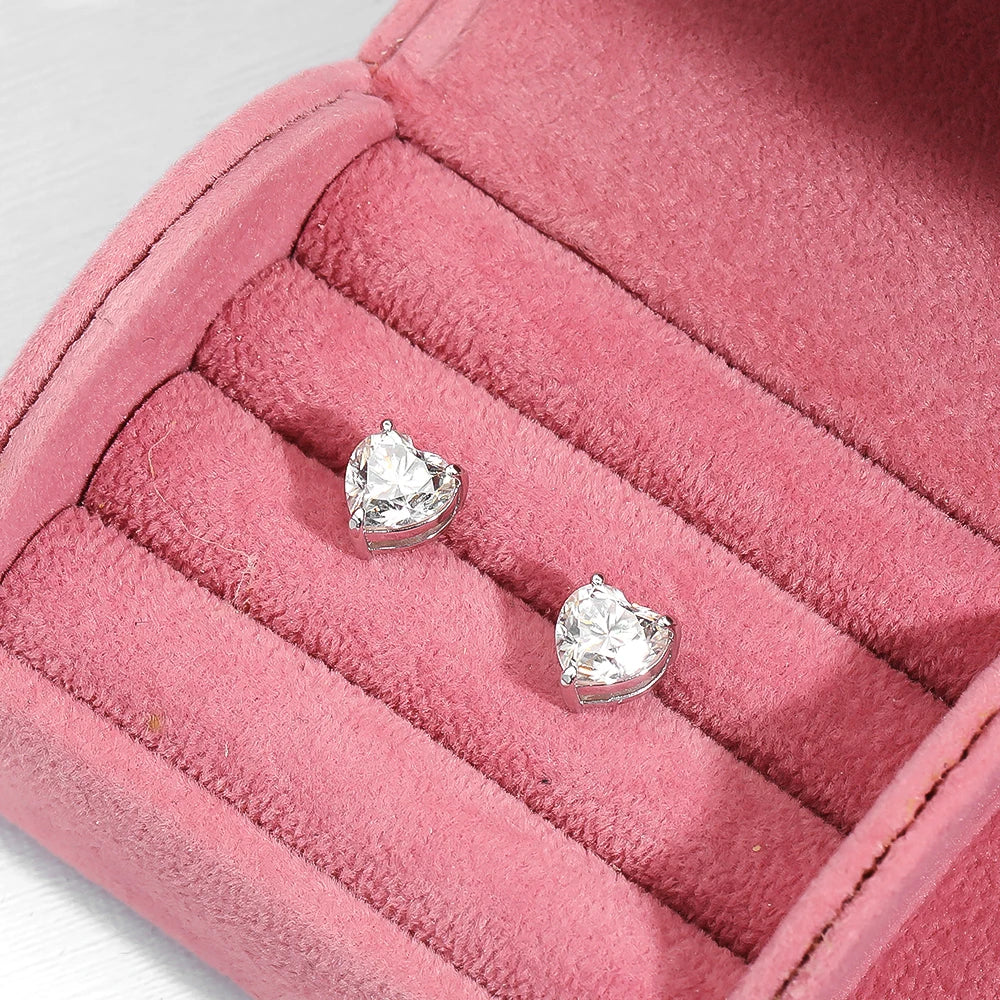 1/2/4 Carat 6.5/8/10mm D Color Heart Moissanite Diamond Stud Earrings For Women 925 Sterling Silver Party Fine Jewelry