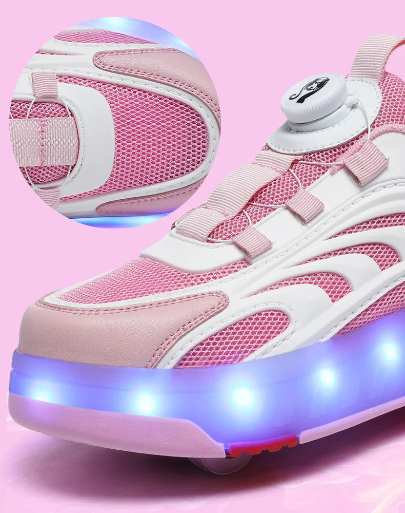New Kids Wheels Roller Skate Shoes Boys Girls Swivel Buckle LED Light Luminous rechargeable Outdoor Children's Casual Sneakers