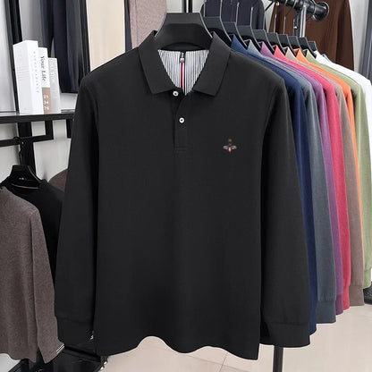100% cotton high-end spring and autumn new men's long sleeved casual comfortable polo shirt exquisite brand bee embroidery top