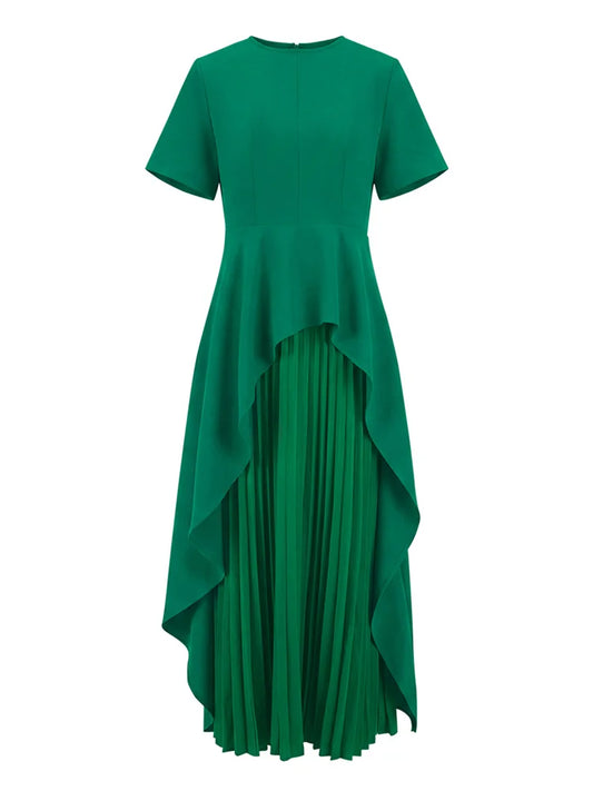 Elegant Women's Wedding Banquet Peplum Dress 2025 New Short Sleeves Pleated Irregular Hem Party Evening Maxi Dresses