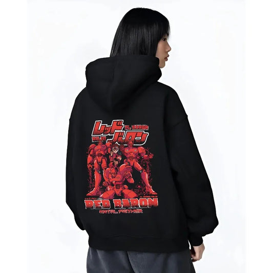 Men's Autumn Winter Hoodies Japanese Anime Gundam Red Baron Mecha Print Hooded Sweatshirt Y2K Oversized Cotton Man’s Casualwear