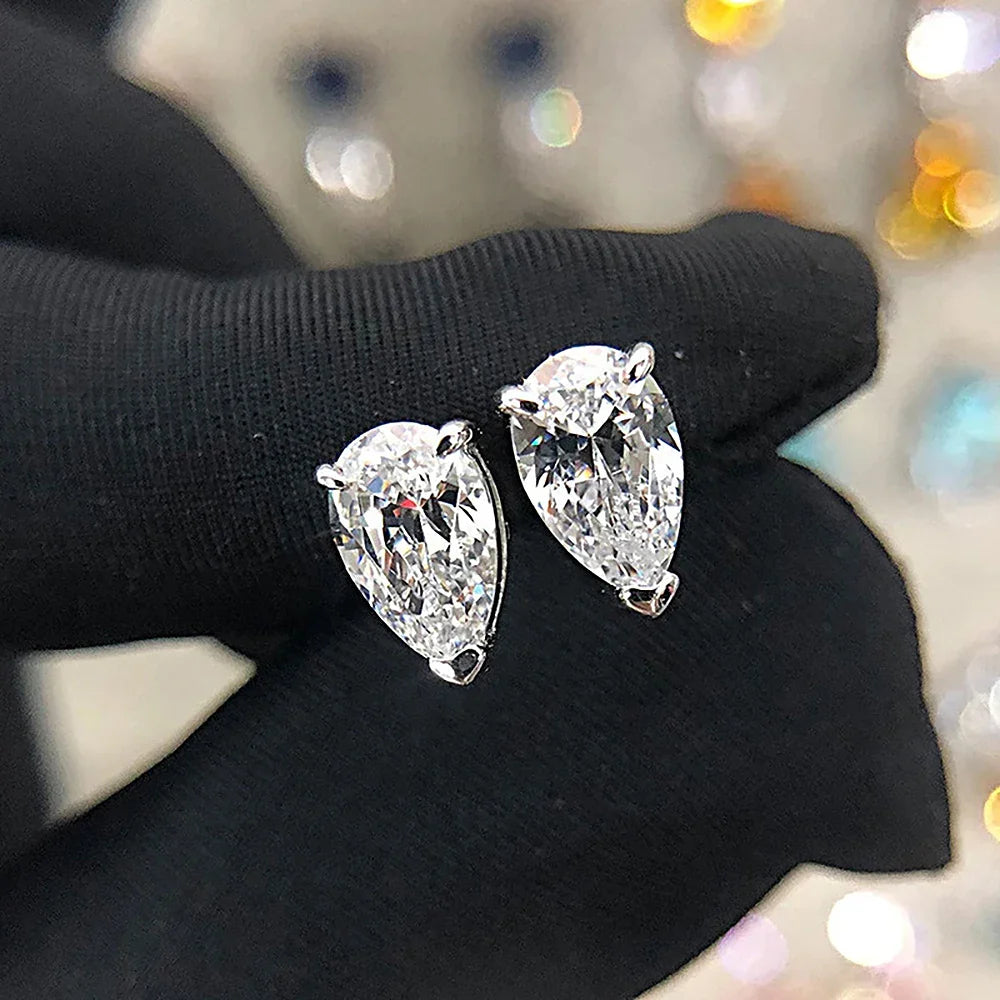 Waterdrop Solitaire Moissanite Stud Earring with Certificate 1-4CT Pear Cut Diamond Ear Studs S925 Silver Jewelry for Women Men