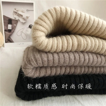 Winter Dome Brimless Casual Hat Warm Rabbit Fur Knit Hat women's double-layer Thick Wool Hat Casual Hat Toe Cap Cold Hat 4m868