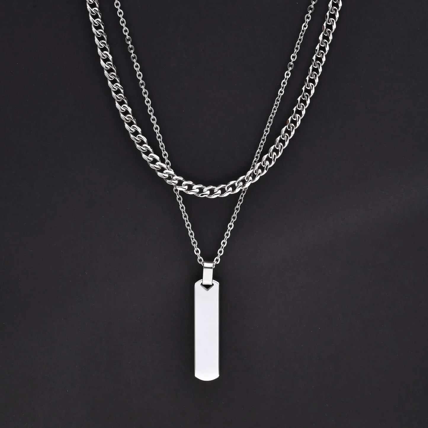 2pcs Vertical Layer Necklaces for Men Boys,Wateproof Stainless Steel Cuban Chain Collar,Stylish Men's Sweater Chain