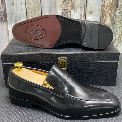 Men's Genuine Leather Penny Loafers Italian Design Luxury Classic Wedding Formal Office Business Dress Shoes