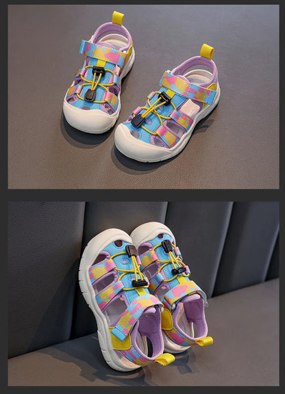 2026 New Kids Sport Sandals Children's Design Hollow-out Multicolor Sandals Soft Flat Strappy Sandals Girls Cute Beach Shoes