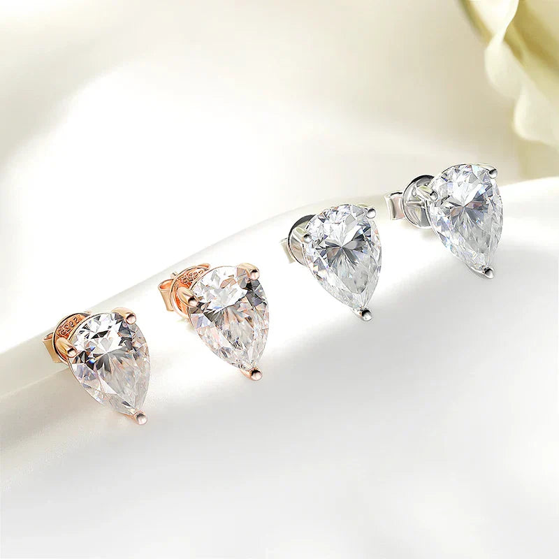 0.5CT 1CT Pear Cut Certified Moissanite Stud Earrings for Women 100% 925 Sterling Silver Plated 18k Gold Wedding Jewelry