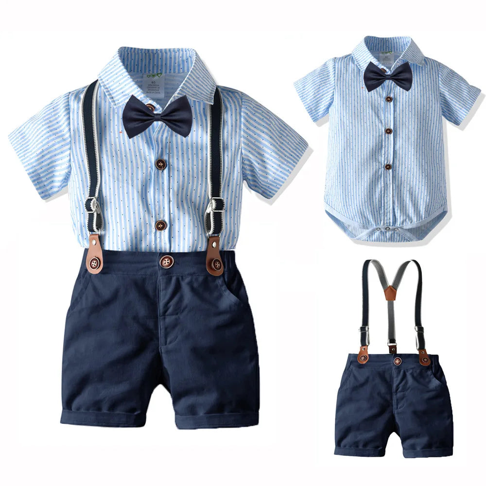 Kid Boy Formal Birthday Outfit Suit Toddler Gentleman Wedding Striped Vest Shirt 1-6 Years Baby Pants Boys Ceremony Outerwear