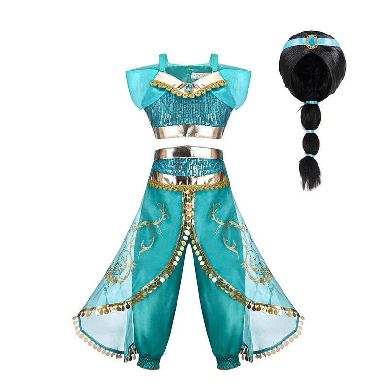 Jasmine Princess Dress for Kids Girls Cosplay Aladdin Magic Lamp Costume Halloween Kids Birthday Carnival Ball Vestidos Outfits